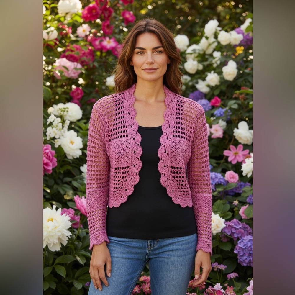 Pink academia Sydney Easton Crochet Women Sweater y2k
